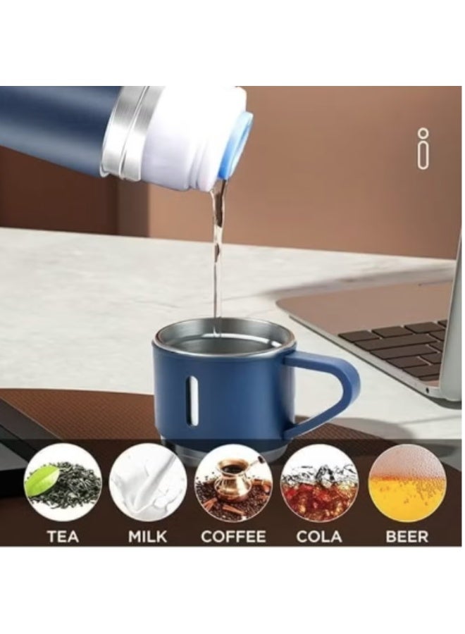 Vacuum Flask كوب ترمس أصلي سعة 500 مل مع 3 أكواب - ازرق - Image 3